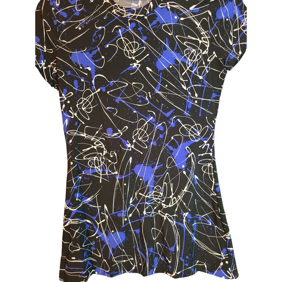 Norma Kamali Abstract Paint Splatter Black Short Sleeve Top Size Small - Picture 3 of 5